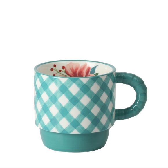 🎁 New Pioneer Woman Merry Meadow Gingham 5-Piece Stacking Mugs with Rack - Picture 6 of 11